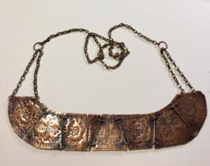 Copper Necklace- hand formed, design tapped, antiqued. $80