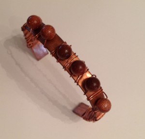 Copper cuff, 3/8" wide copper wrap with beads